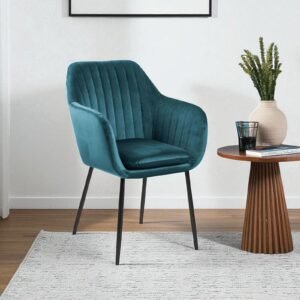 Modern Bellagio Deep Teal Velvet Accent Chair with Teal Blue Colour - Image 1
