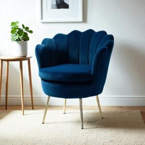 Velvet Royale Scallop-Back Accent Lounge Chair in Midnight Blue - Image 1