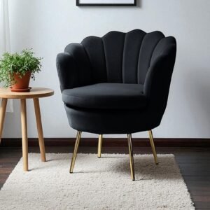Velvet Royale Scallop-Back Accent Lounge Chair in Black - Image 1