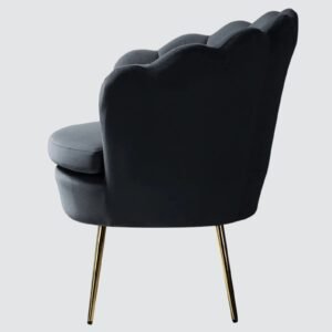 Velvet Royale Scallop-Back Accent Lounge Chair in Black - Image 4