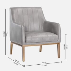 Modern Omee Denim Blue Leatherette Accent Chair with Grey Colour - Image 2